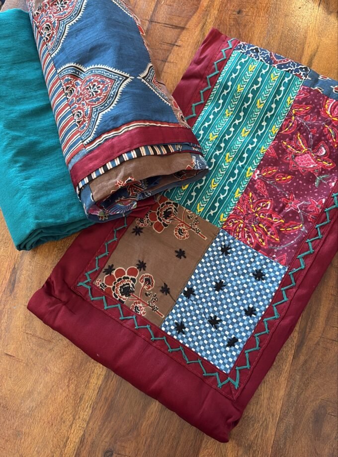 Kalaa : Pure Jaam Cotton Satin - Handcrafted Patchwork Salwar Set by Ikhtirah