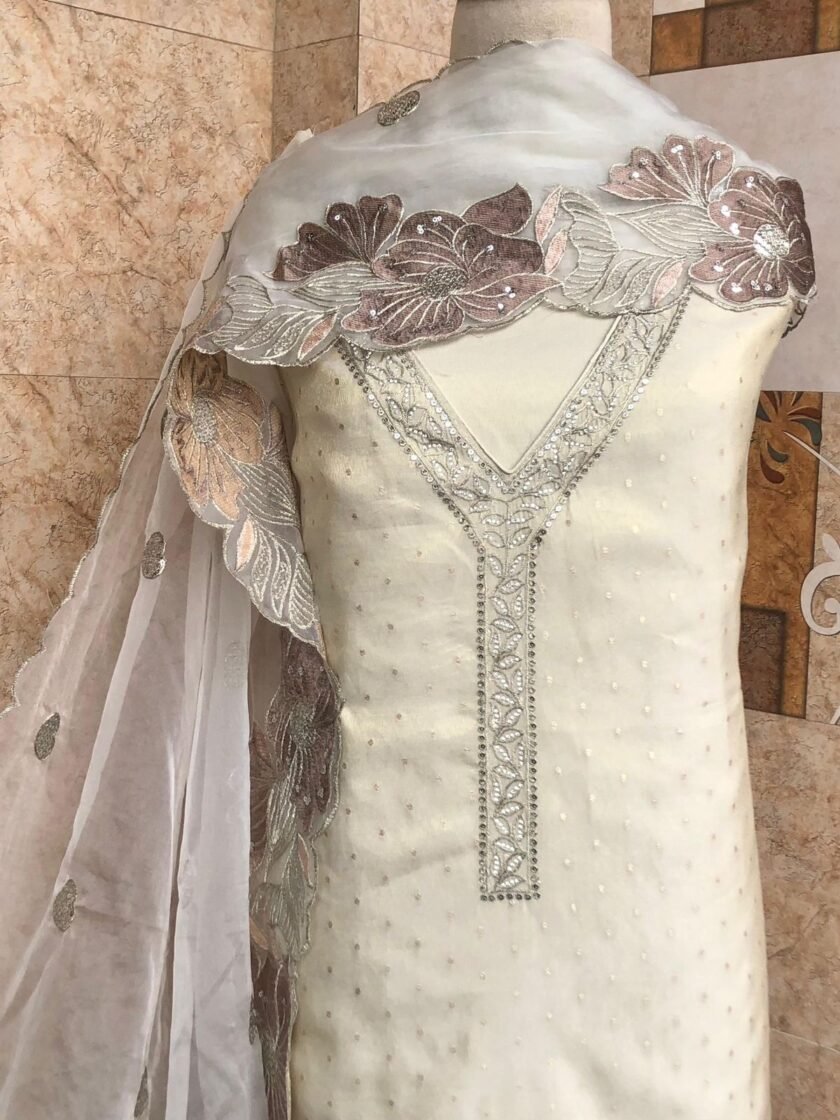 Embroidered Shimmer Silk Salwar Set by Ikhtirah - Image 13