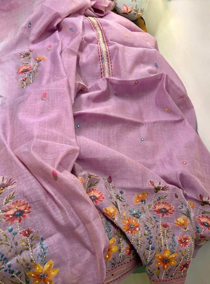 Hand Highlighted Chanderi Cotton Jaamdani Salwar Set by Ikhtirah