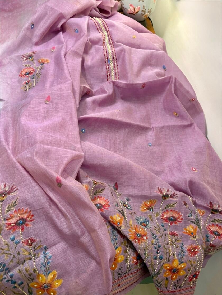 Hand Highlighted Chanderi Cotton Jaamdani Salwar Set by Ikhtirah - Image 3