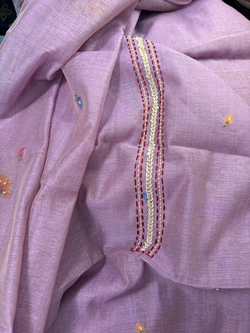 Hand Highlighted Chanderi Cotton Jaamdani Salwar Set by Ikhtirah - Image 4