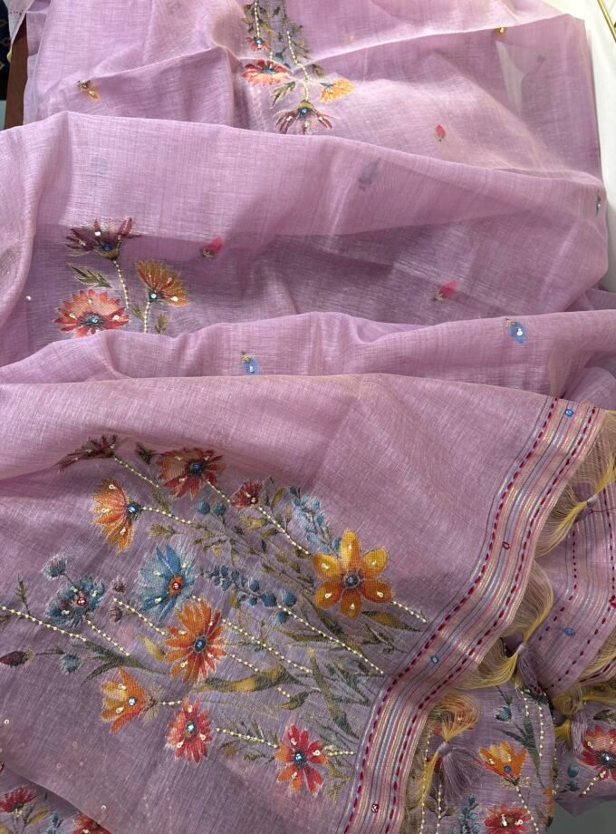 Hand Highlighted Chanderi Cotton Jaamdani Salwar Set by Ikhtirah