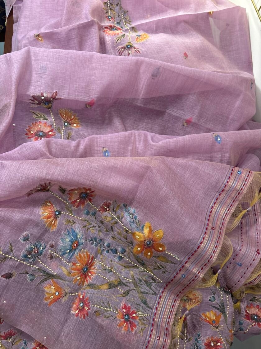 Hand Highlighted Chanderi Cotton Jaamdani Salwar Set by Ikhtirah - Image 6
