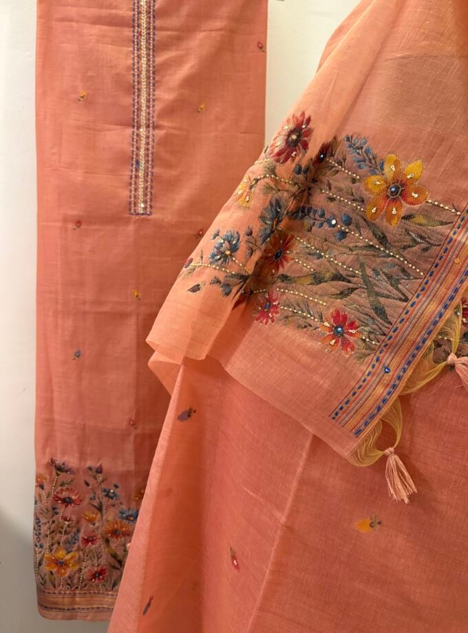 Hand Highlighted Chanderi Cotton Jaamdani Salwar Set by Ikhtirah