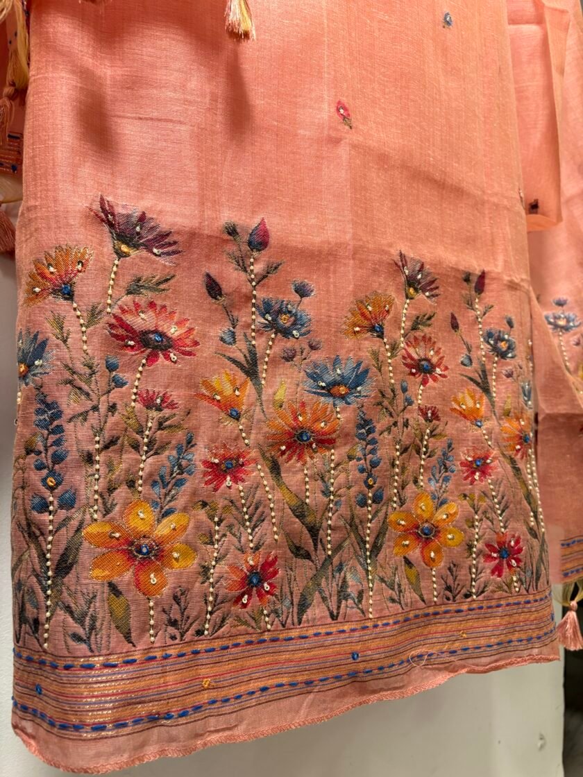 Hand Highlighted Chanderi Cotton Jaamdani Salwar Set by Ikhtirah - Image 3