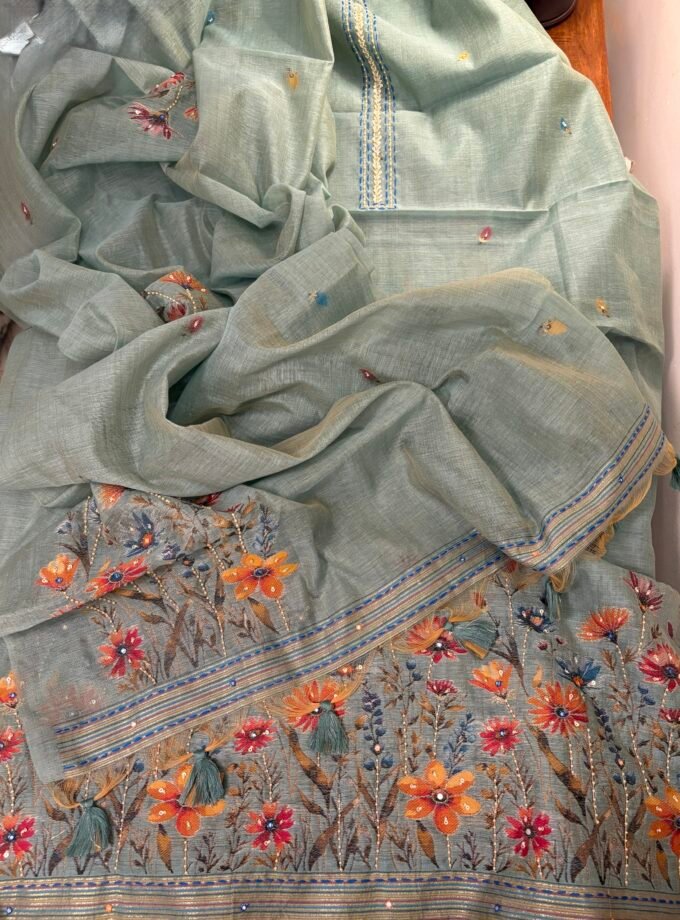 Hand Highlighted Chanderi Cotton Jaamdani Salwar Set by Ikhtirah