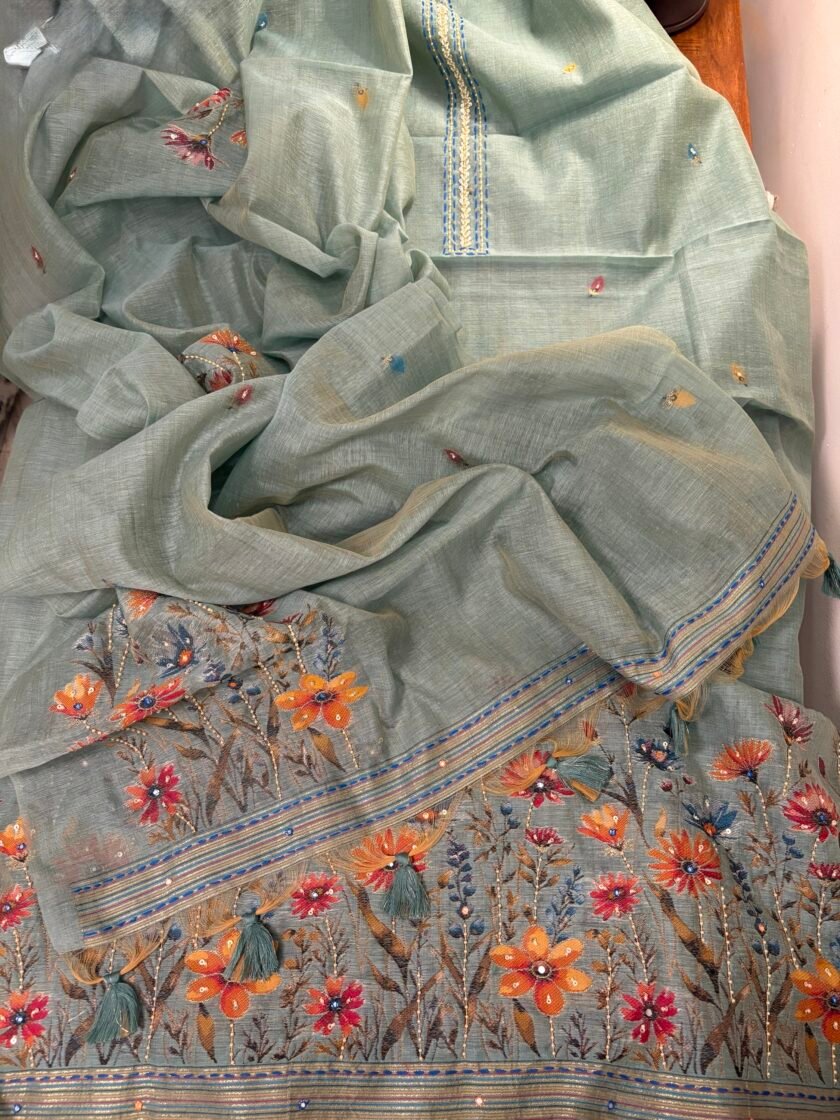Hand Highlighted Chanderi Cotton Jaamdani Salwar Set by Ikhtirah - Image 3