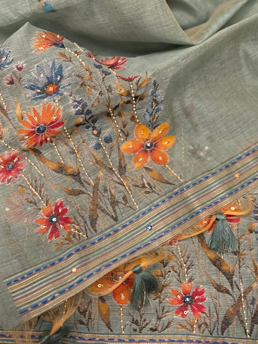 Hand Highlighted Chanderi Cotton Jaamdani Salwar Set by Ikhtirah - Image 4