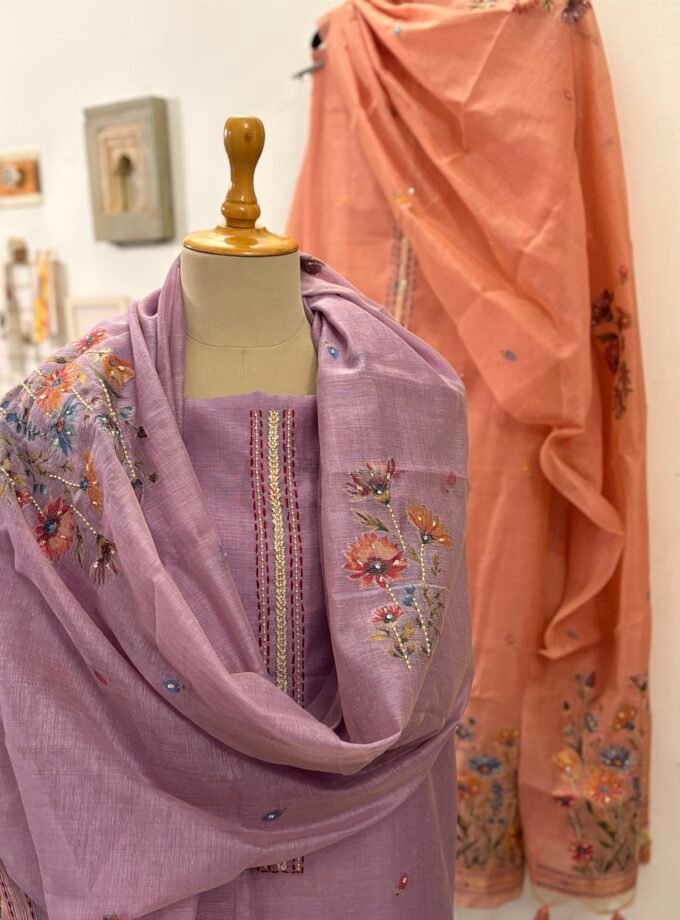 Hand Highlighted Chanderi Cotton Jaamdani Salwar Set by Ikhtirah
