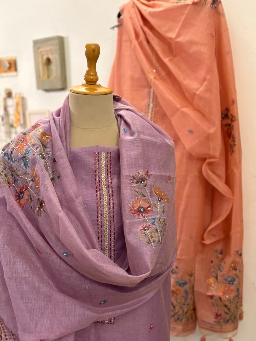 Hand Highlighted Chanderi Cotton Jaamdani Salwar Set by Ikhtirah