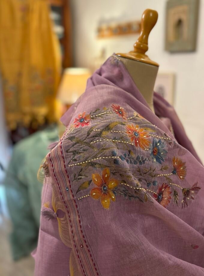 Hand Highlighted Chanderi Cotton Jaamdani Salwar Set by Ikhtirah