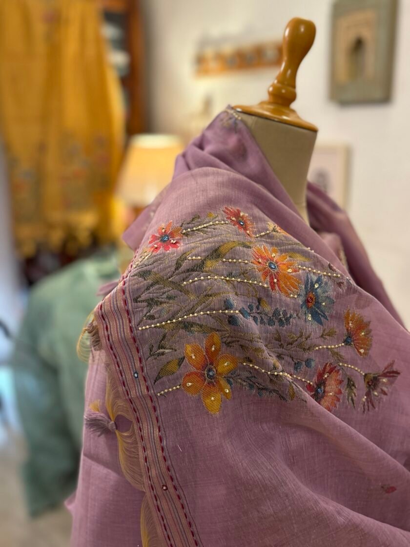 Hand Highlighted Chanderi Cotton Jaamdani Salwar Set by Ikhtirah - Image 2
