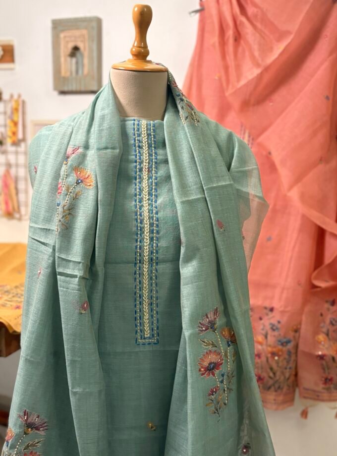 Hand Highlighted Chanderi Cotton Jaamdani Salwar Set by Ikhtirah