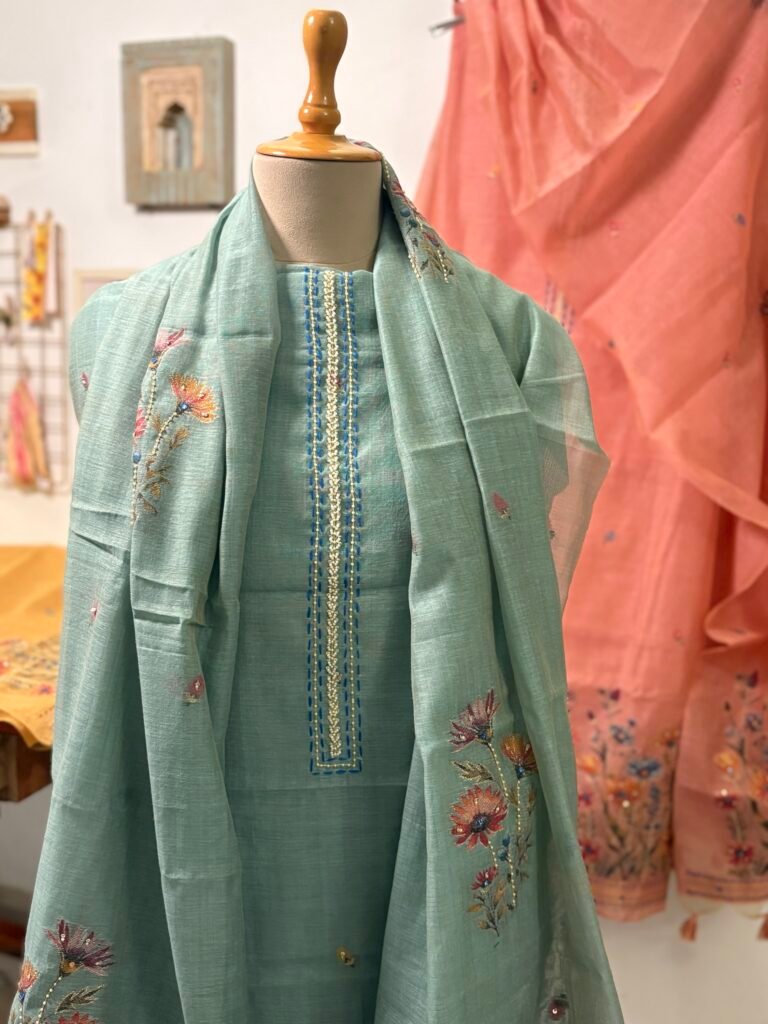 Hand Highlighted Chanderi Cotton Jaamdani Salwar Set by Ikhtirah