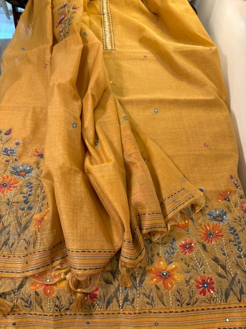 Hand Highlighted Chanderi Cotton Jaamdani Salwar Set by Ikhtirah - Image 2