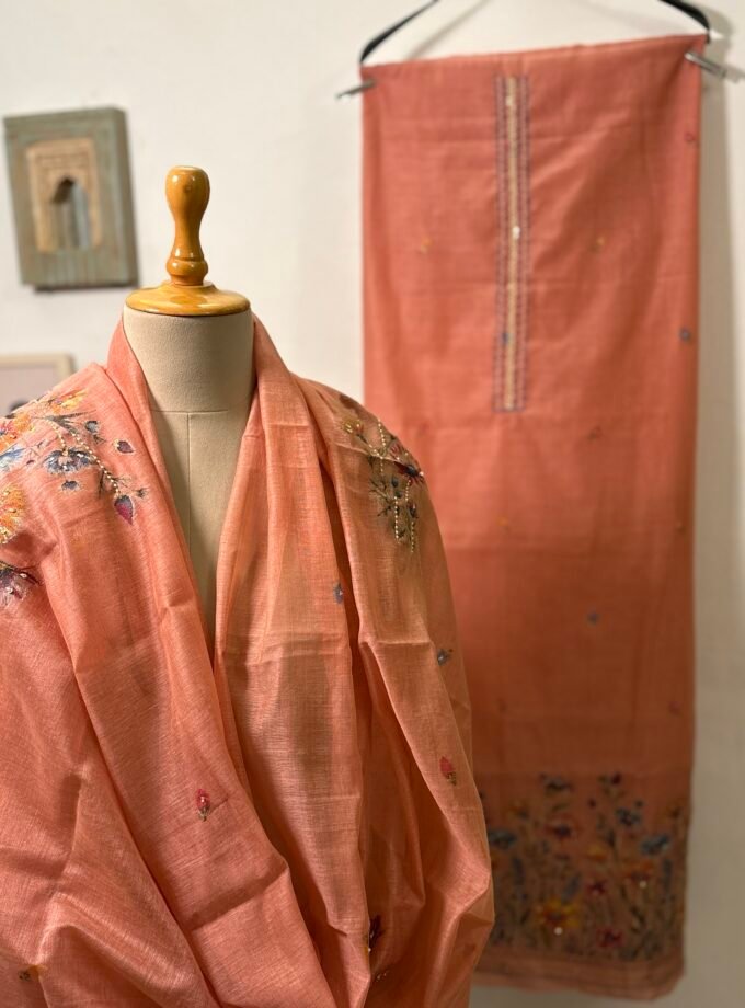 Hand Highlighted Chanderi Cotton Jaamdani Salwar Set by Ikhtirah