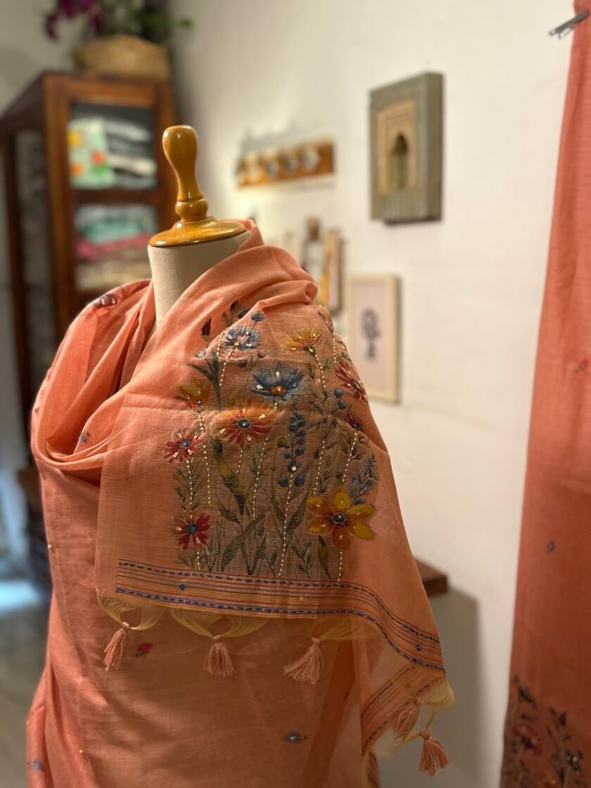 Hand Highlighted Chanderi Cotton Jaamdani Salwar Set by Ikhtirah - Image 4