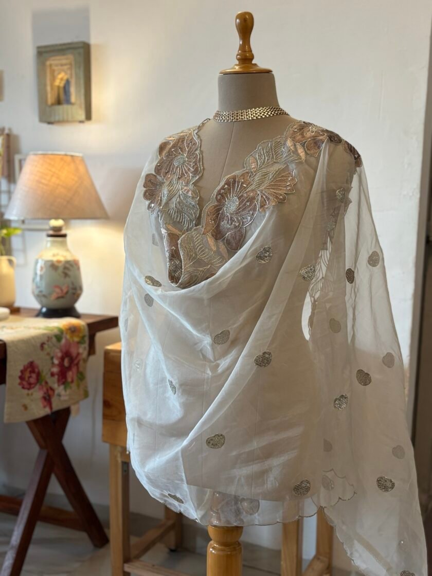 Embroidered Shimmer Silk Salwar Set by Ikhtirah - Image 4