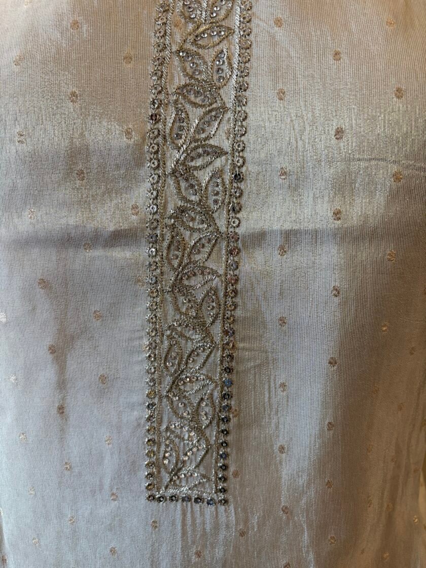 Embroidered Shimmer Silk Salwar Set by Ikhtirah - Image 3