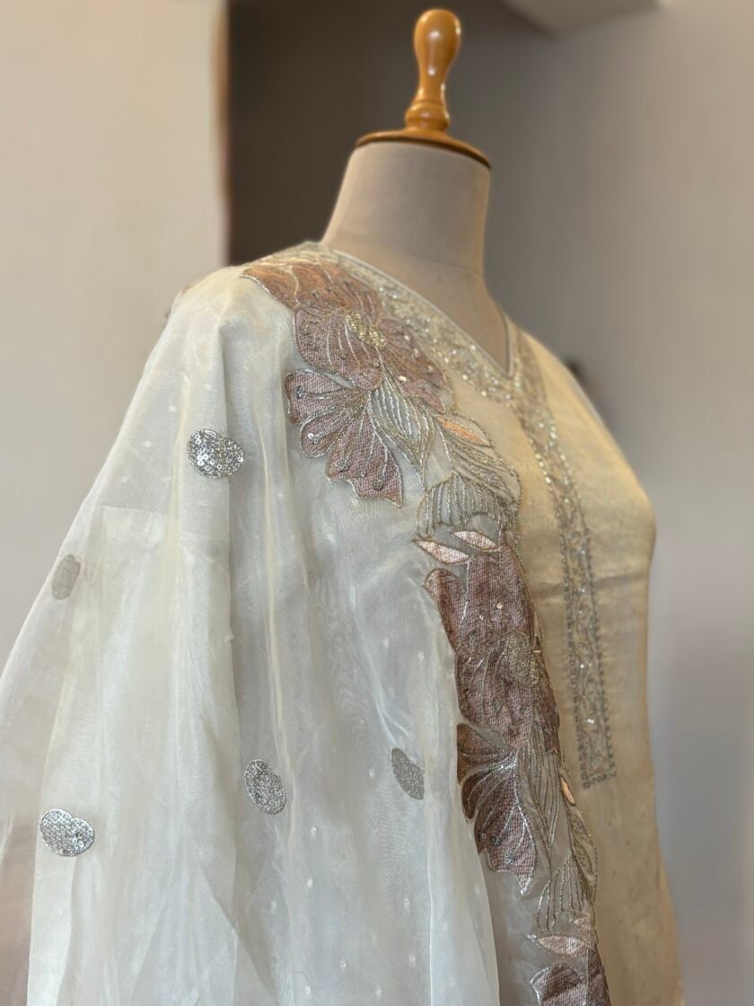 Embroidered Shimmer Silk Salwar Set by Ikhtirah - Image 9