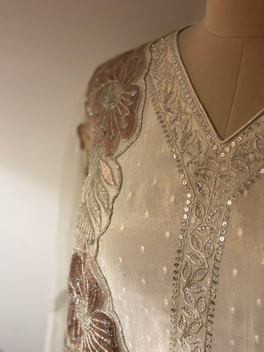 Embroidered Shimmer Silk Salwar Set by Ikhtirah - Image 2