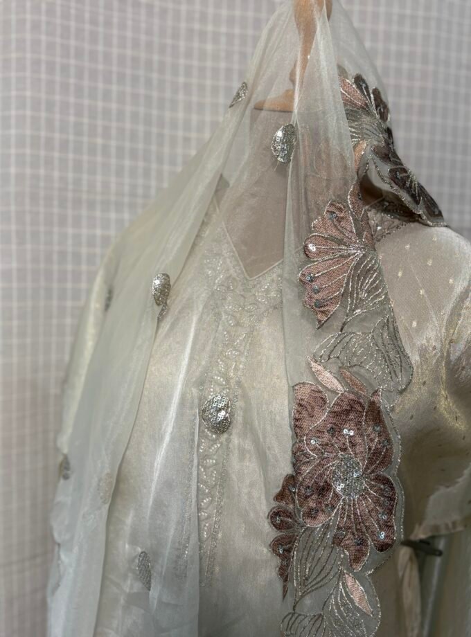 Embroidered Shimmer Silk Salwar Set by Ikhtirah