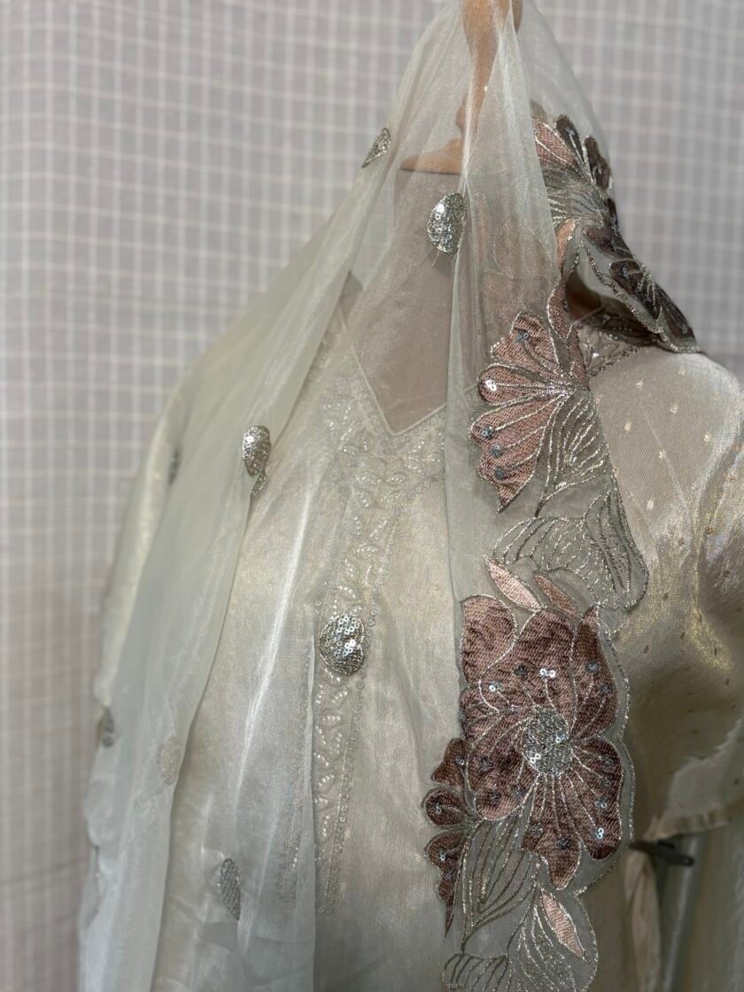 Embroidered Shimmer Silk Salwar Set by Ikhtirah - Image 10