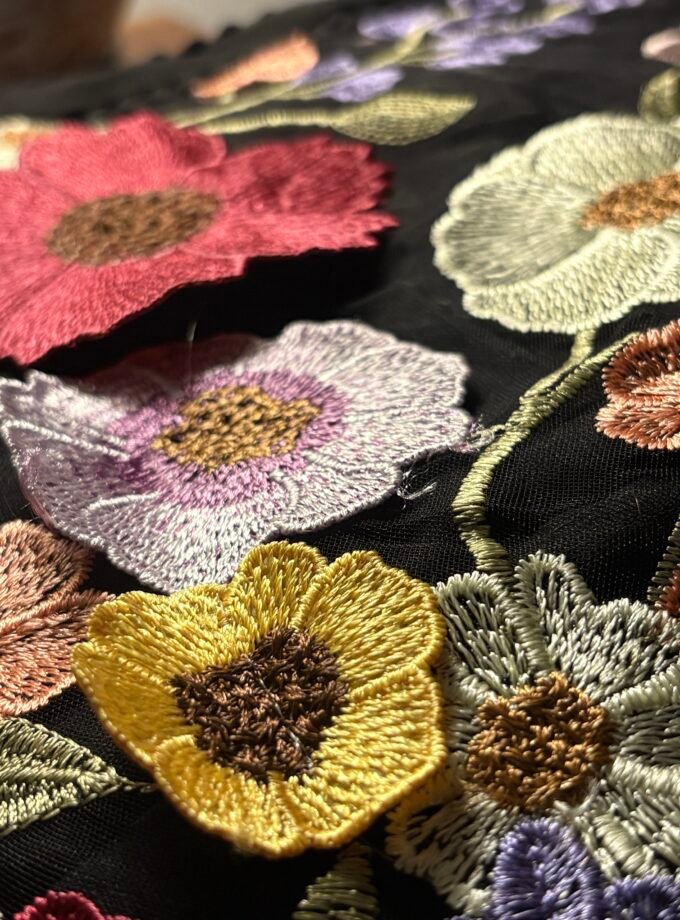 Linen by Linen Salwars with embroidered 3D flowers by Ikhtirah