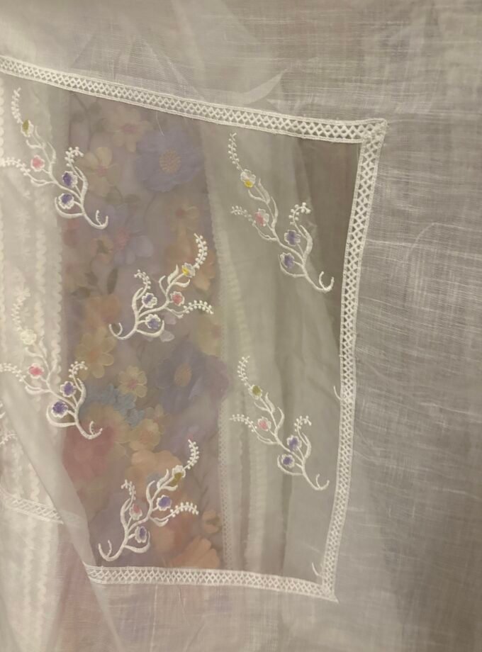 Linen by Linen Salwars with embroidered 3D flowers by Ikhtirah