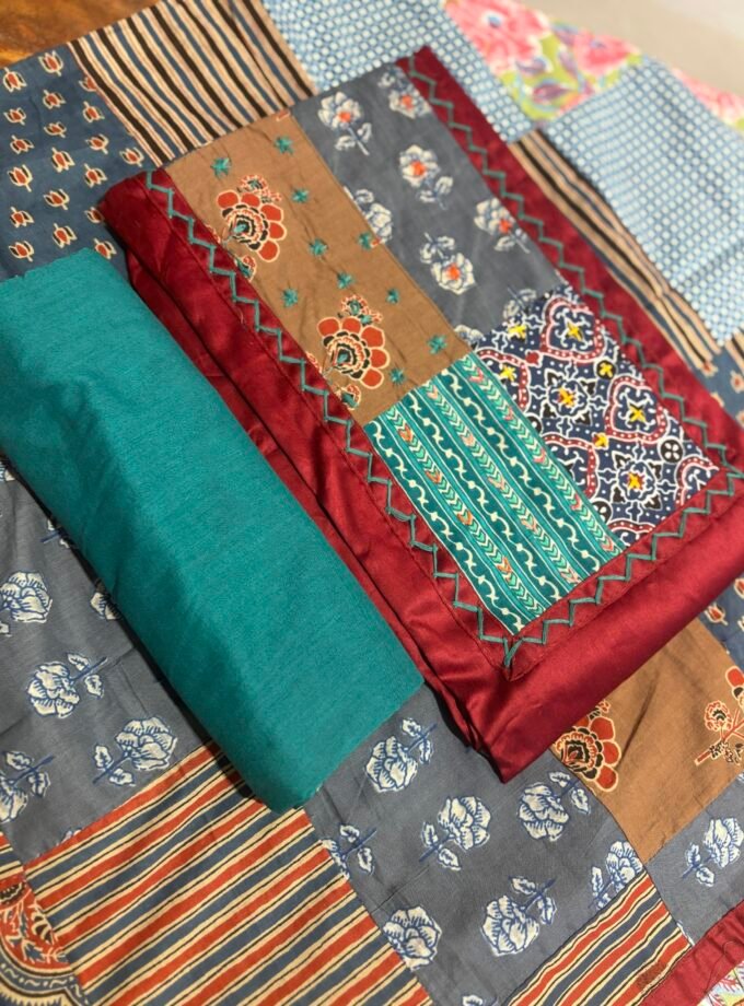 Kalaa :  Pure Jaam Cotton Satin - Handcrafted Patchwork Salwar Set by Ikhtirah