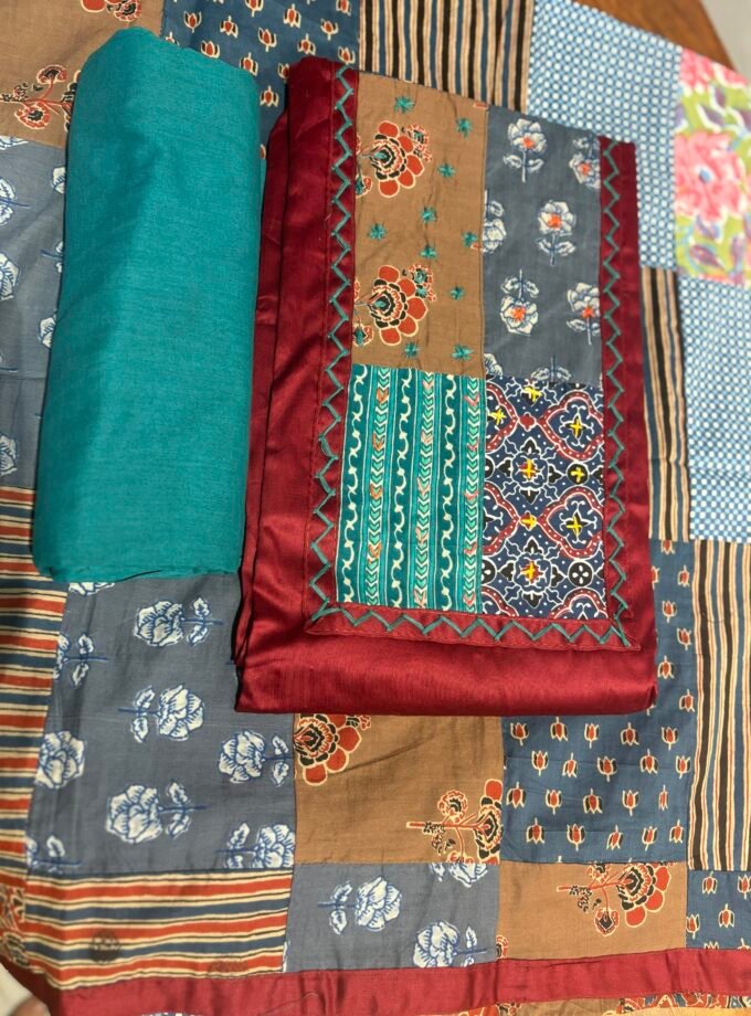 Kalaa : Pure Jaam Cotton Satin - Handcrafted Patchwork Salwar Set by Ikhtirah