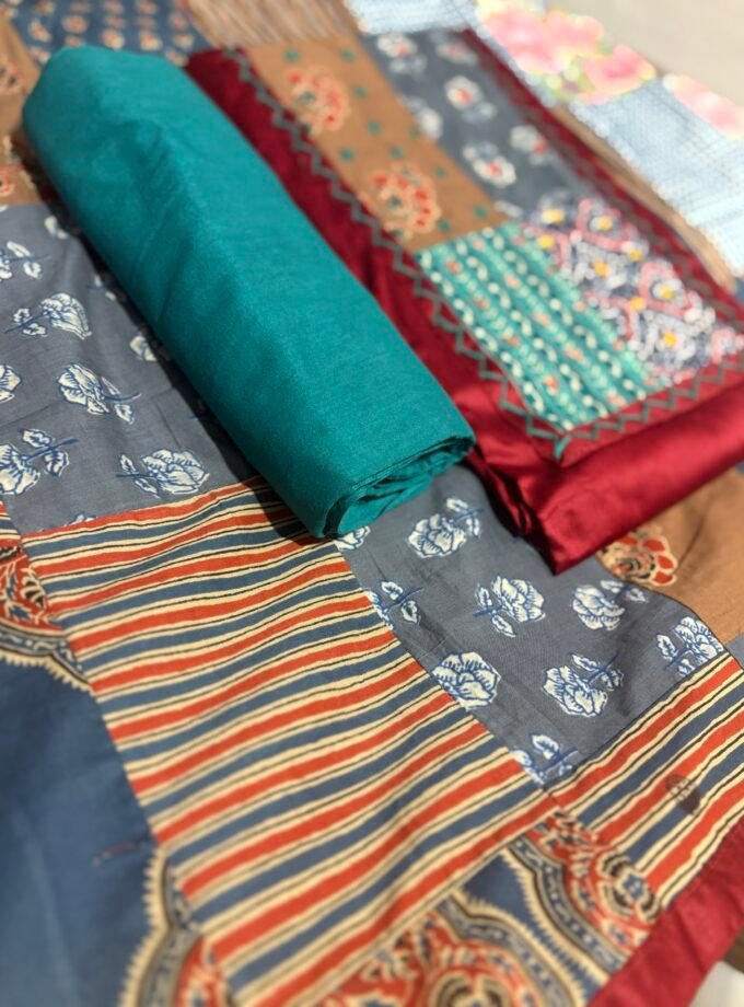 Kalaa : Pure Jaam Cotton Satin - Handcrafted Patchwork Salwar Set by Ikhtirah