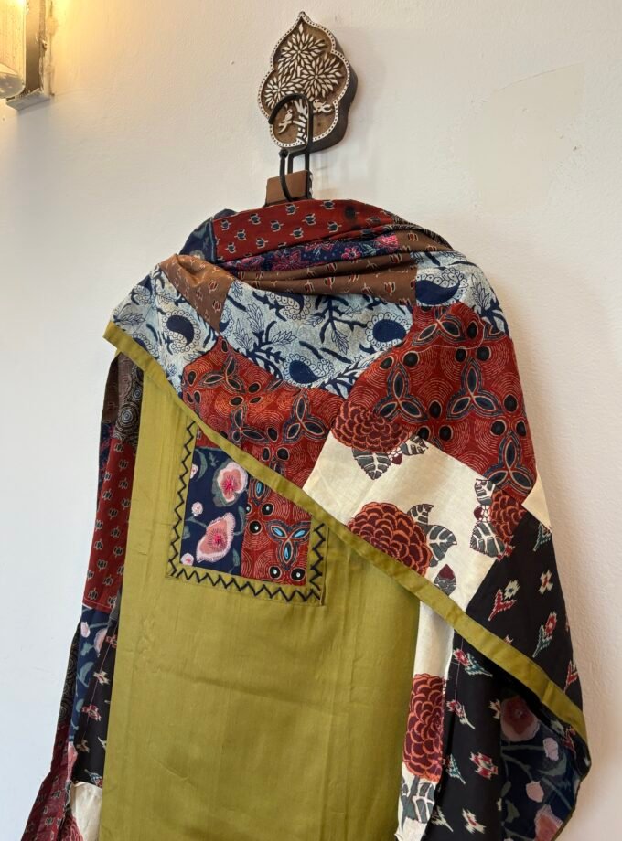 Kalaa : Pure Jaam Cotton Satin - Handcrafted Patchwork Salwar Set by Ikhtirah