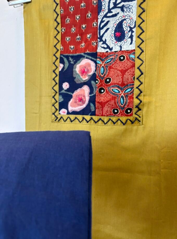 Kalaa : Pure Jaam Cotton Satin - Handcrafted Patchwork Salwar Set by Ikhtirah