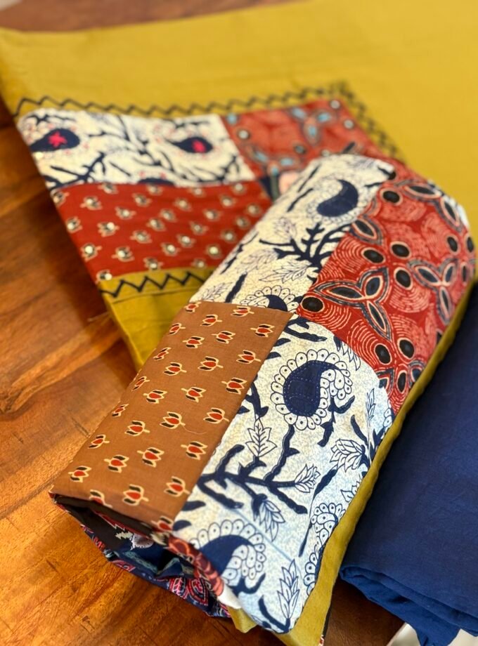 Kalaa : Pure Jaam Cotton Satin - Handcrafted Patchwork Salwar Set by Ikhtirah