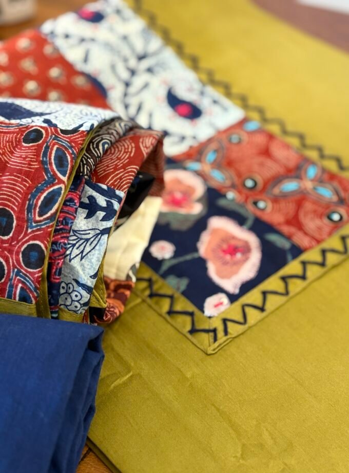 Kalaa : Pure Jaam Cotton Satin - Handcrafted Patchwork Salwar Set by Ikhtirah