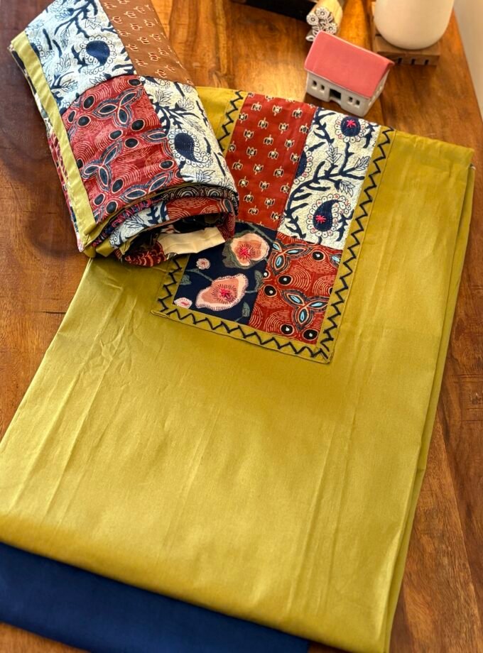 Kalaa :  Pure Jaam Cotton Satin - Handcrafted Patchwork Salwar Set by Ikhtirah