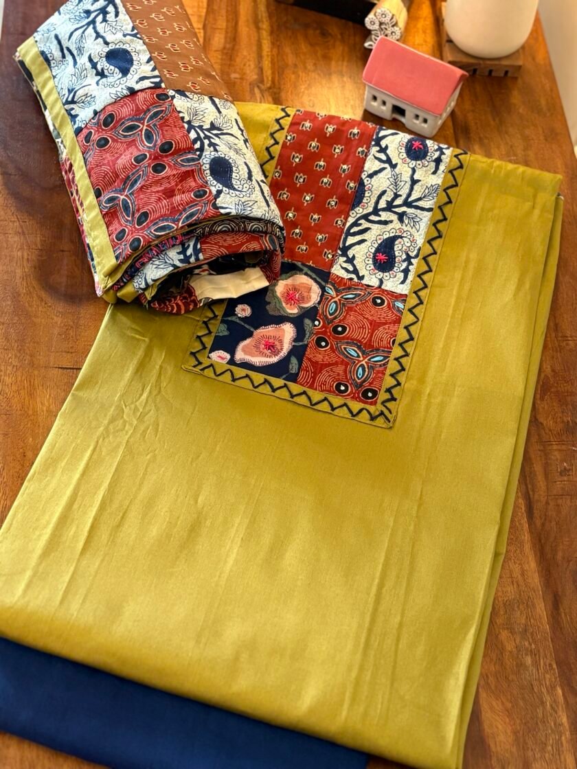 Kalaa :  Pure Jaam Cotton Satin - Handcrafted Patchwork Salwar Set by Ikhtirah