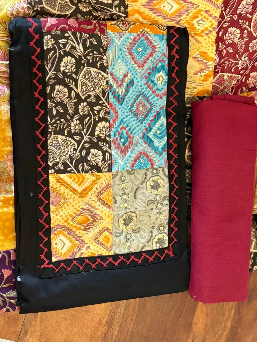 Kalaa :  Pure Jaam Cotton Satin - Handcrafted Patchwork Salwar Set by Ikhtirah - Image 3