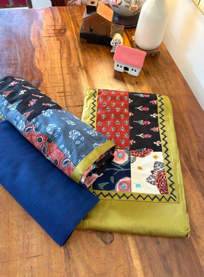 Kalaa :  Pure Jaam Cotton Satin - Handcrafted Patchwork Salwar Set by Ikhtirah