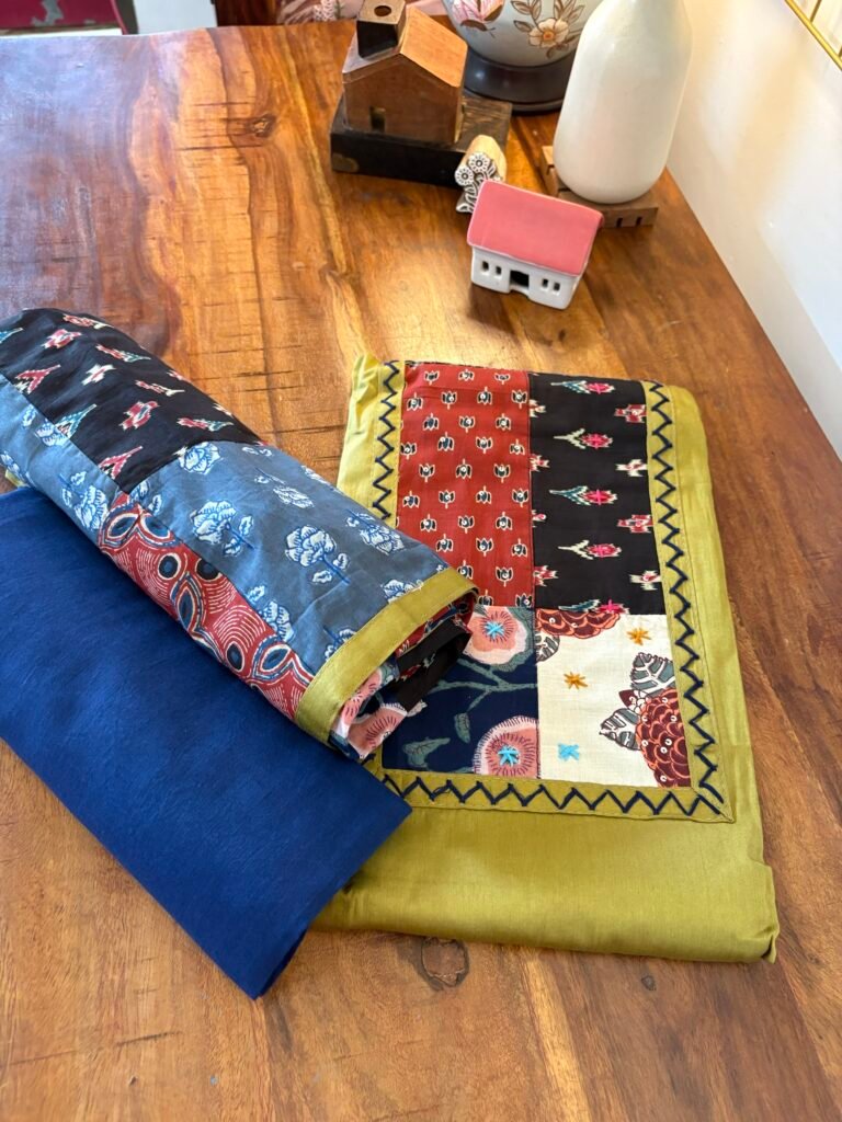 Kalaa :  Pure Jaam Cotton Satin - Handcrafted Patchwork Salwar Set by Ikhtirah