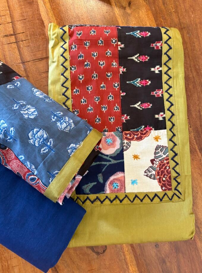 Kalaa : Pure Jaam Cotton Satin - Handcrafted Patchwork Salwar Set by Ikhtirah