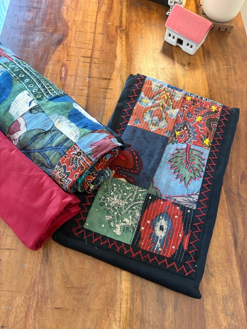 Kalaa :  Pure Jaam Cotton Satin - Handcrafted Patchwork Salwar Set by Ikhtirah - Image 6
