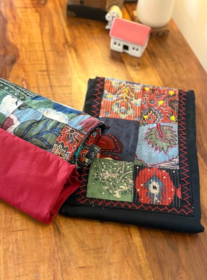 Kalaa :  Pure Jaam Cotton Satin - Handcrafted Patchwork Salwar Set by Ikhtirah