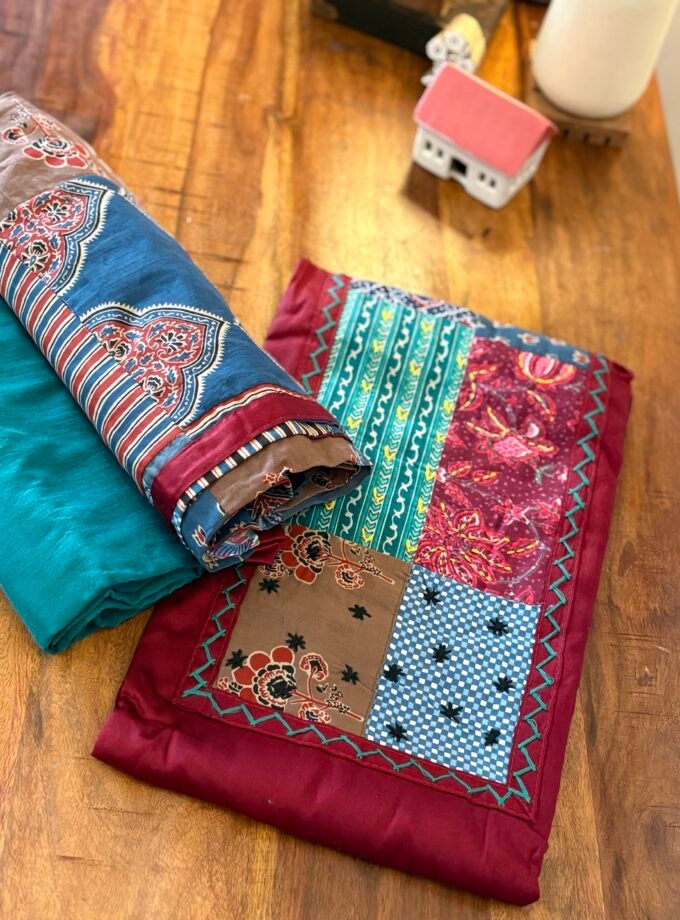 Kalaa :  Pure Jaam Cotton Satin - Handcrafted Patchwork Salwar Set by Ikhtirah
