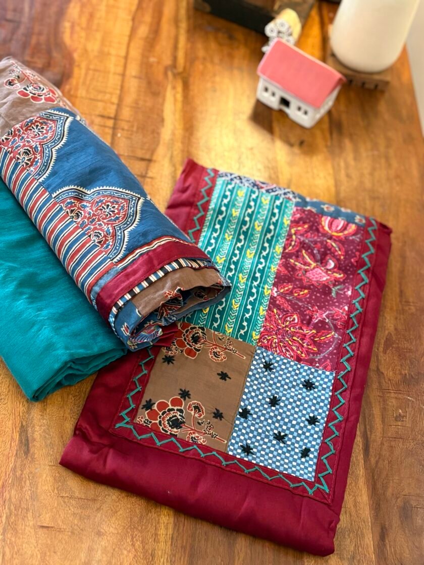 Kalaa :  Pure Jaam Cotton Satin - Handcrafted Patchwork Salwar Set by Ikhtirah