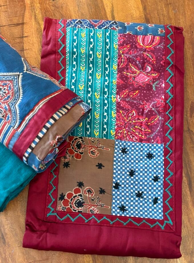 Kalaa : Pure Jaam Cotton Satin - Handcrafted Patchwork Salwar Set by Ikhtirah