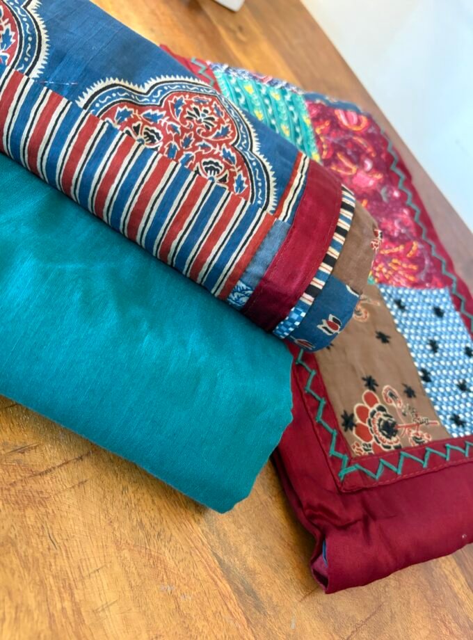 Kalaa : Pure Jaam Cotton Satin - Handcrafted Patchwork Salwar Set by Ikhtirah