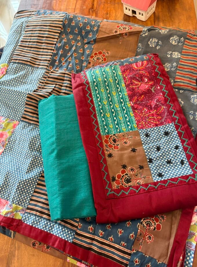 Kalaa : Pure Jaam Cotton Satin - Handcrafted Patchwork Salwar Set by Ikhtirah