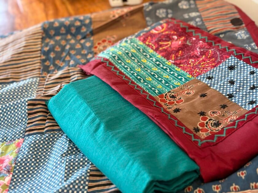 Kalaa :  Pure Jaam Cotton Satin - Handcrafted Patchwork Salwar Set by Ikhtirah - Image 4